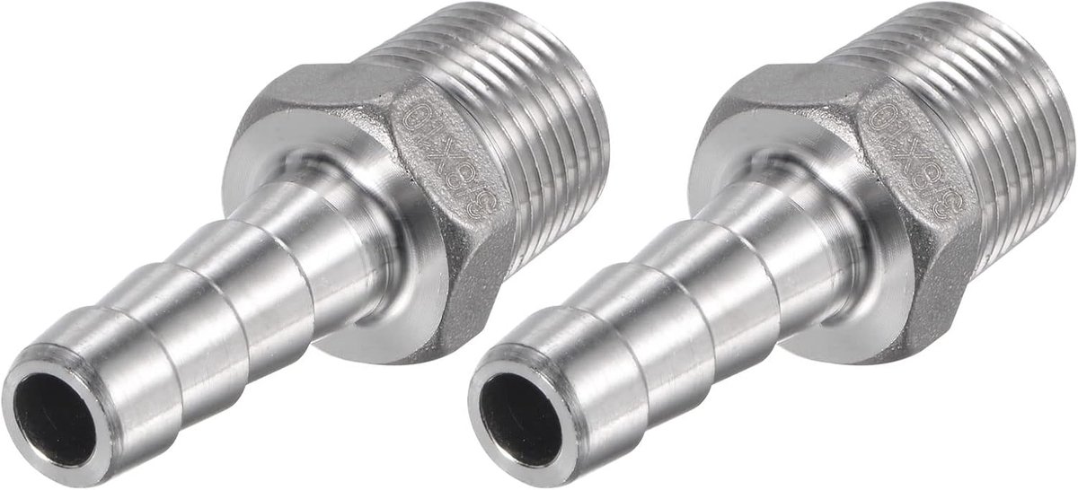 sourcing map 2 stuks slangtuit 10 mm AD x3/8PT buitendraad 304 roestvrij stalen buisverbinding