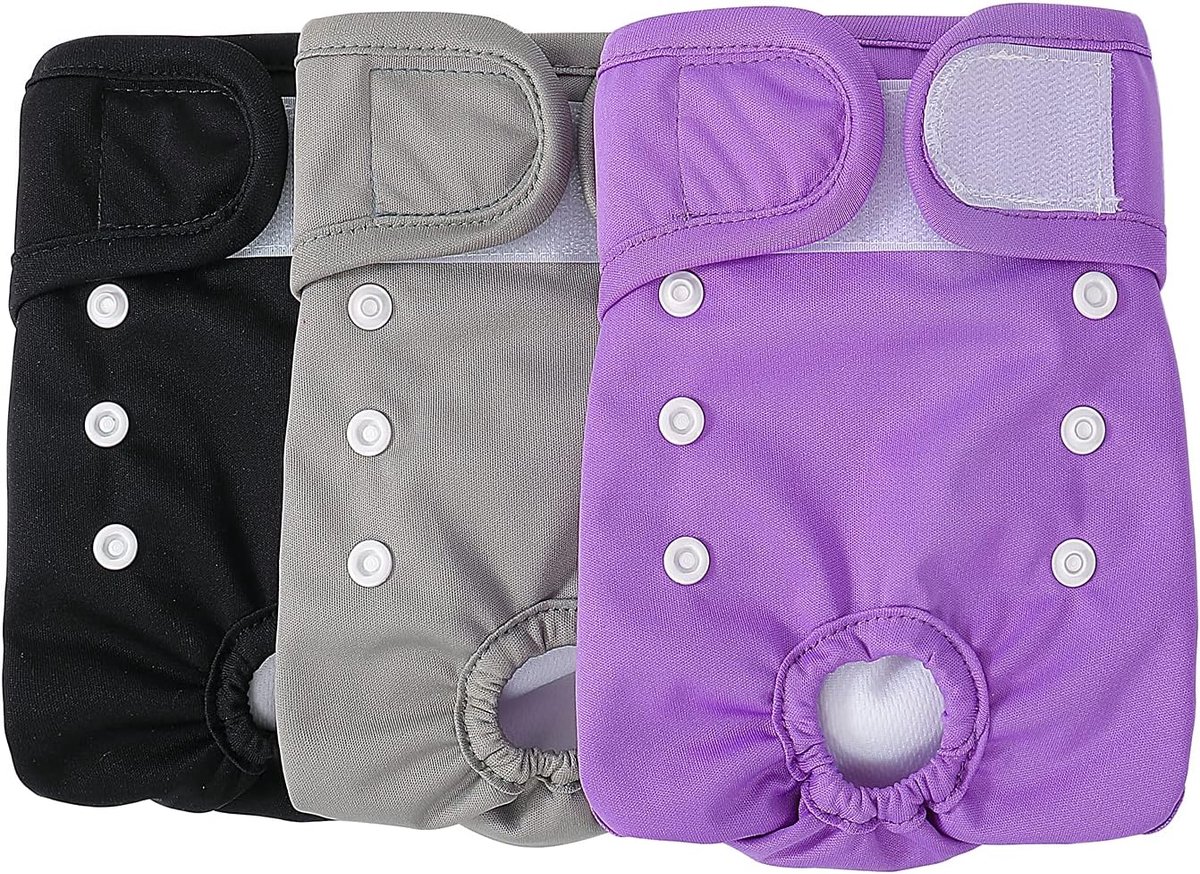 Loopheidsbroek voor teven, 3 stuks, XL, zeer absorberend, maandverband, hondenluiers voor honden, in grootte verstelbaar, lila