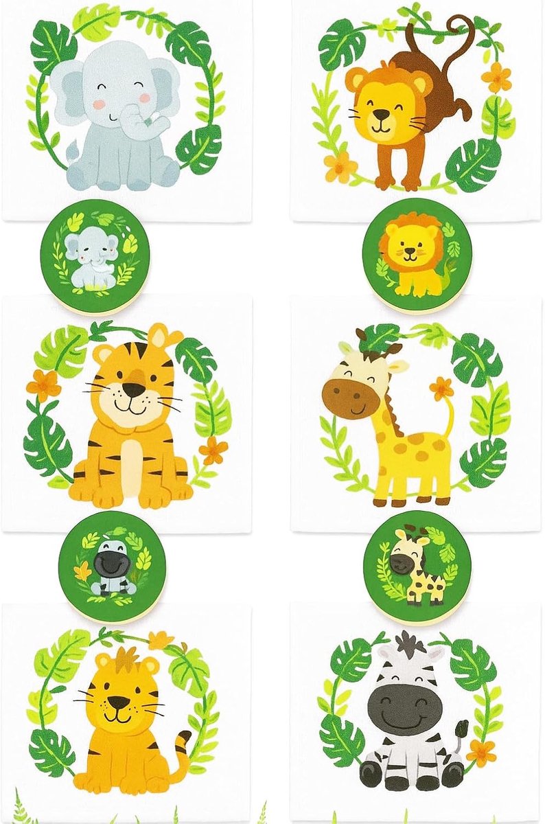 Set van 6 Magische Handdoeken Safari – Toverhanddoeken met Safari-dieren uit 100% katoen Toverhanddoek Magic Towel in plaats van snoep