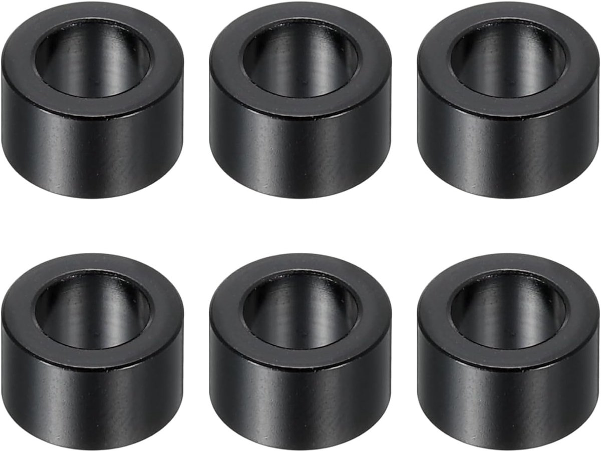 M6 Aluminium Spacers, 6 Stks Metalen Spacers Aluminium 6.2mm ID x 10mm OD x 6mm L Aluminium Spacer Schroef Standoff Ronde voor 1/4 "of M6 Schroefbouten, Zwart