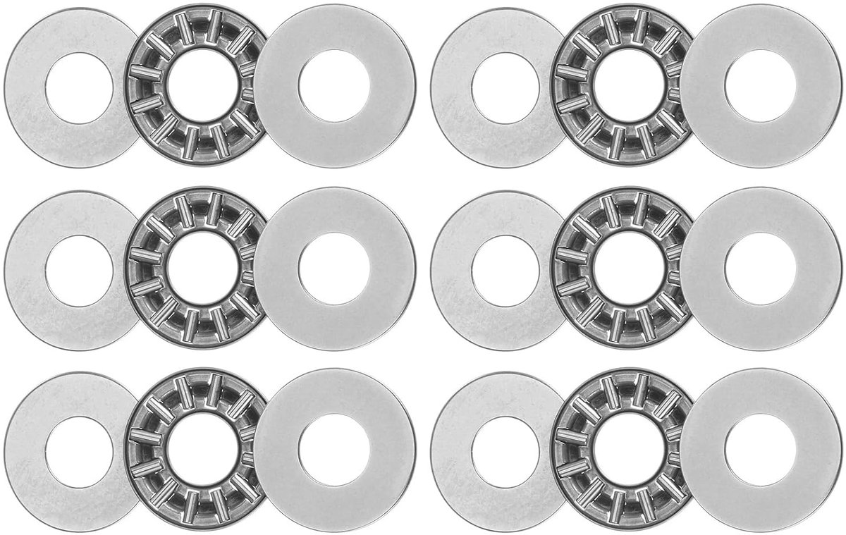 AXK1024 Axial naaldrollager met sluitringen 10 mm boring 24 mm AD 2 mm dikte 6 stuks
