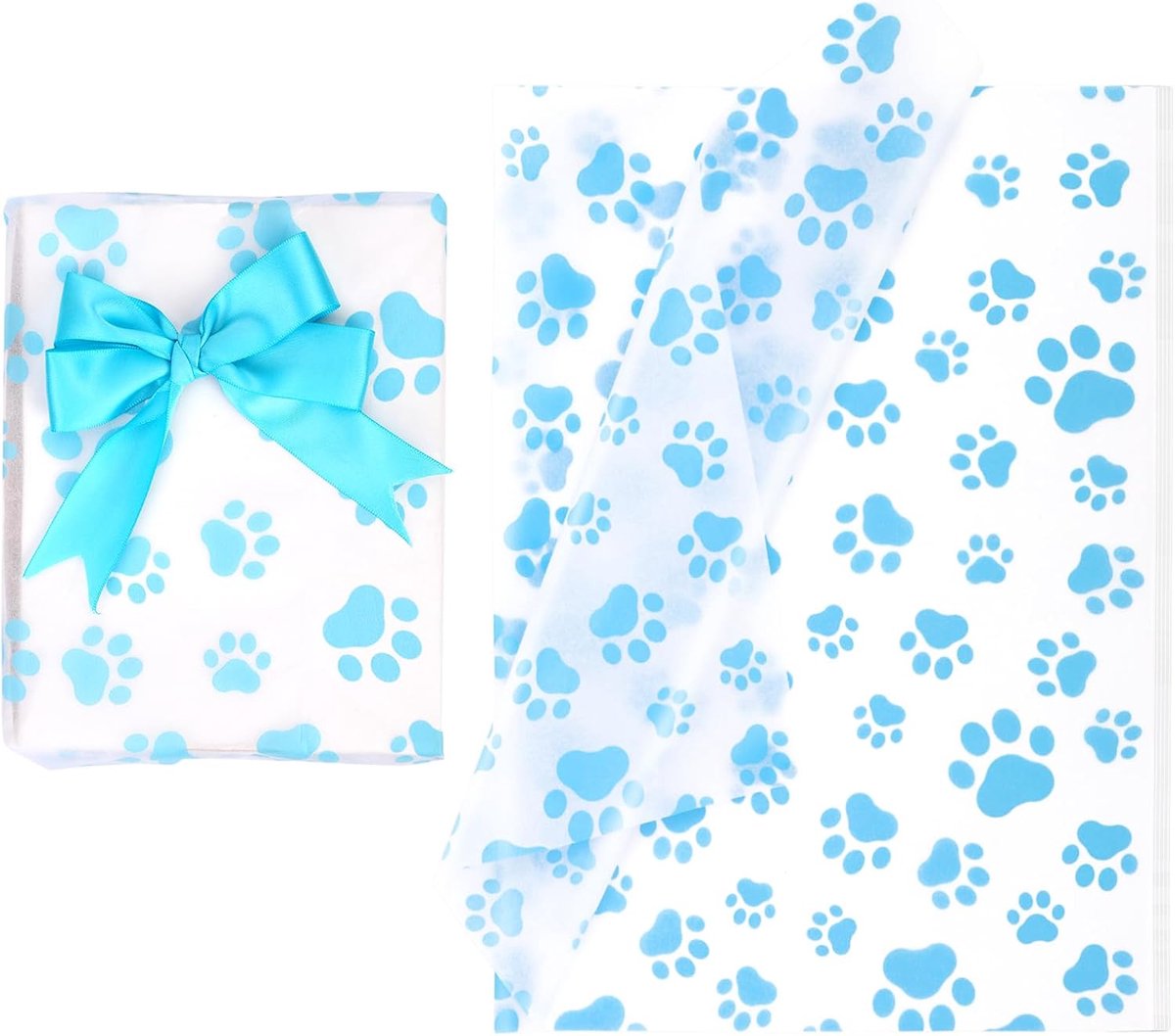 30st Hondenpoot Tissuepapier, 50x35cm Schattig Pootafdruk Tissuepapier Cadeaupapier Puppy Poten Tissuepapier Vellen voor Geschenkverpakkingen Bruiloft Verjaardag Feestartikelen (Blauw)