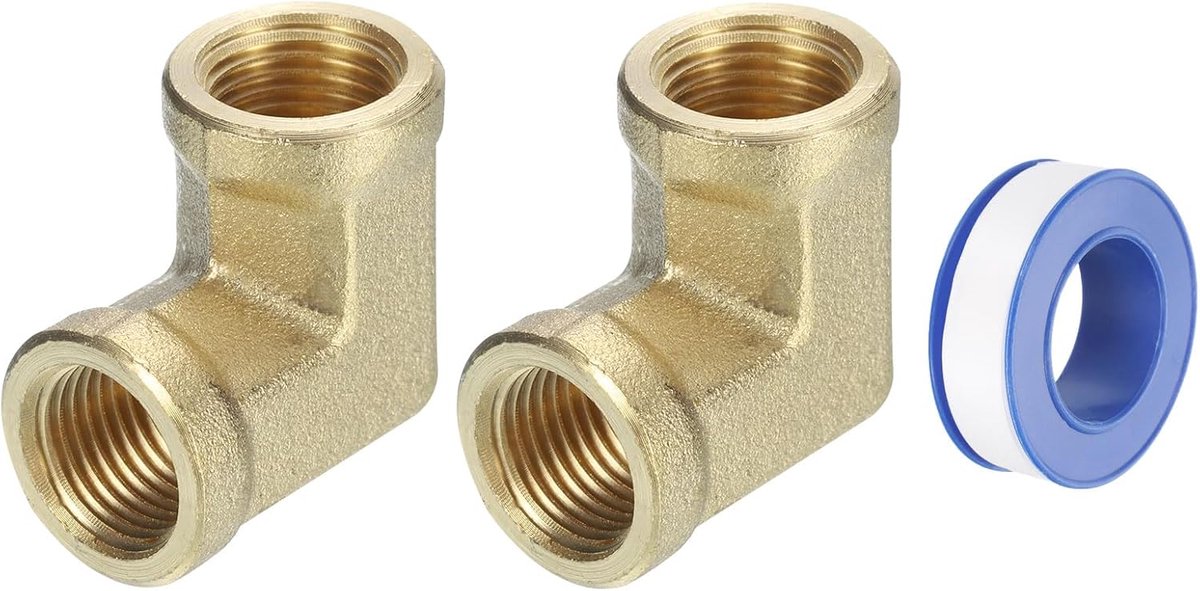 Messing slangkoppelingen 1/8 inch NPT vrouwelijk, 2 stuks 90 graden straathoek gesmede buisarmaturen adapter voor gas, lucht, olie, propaan