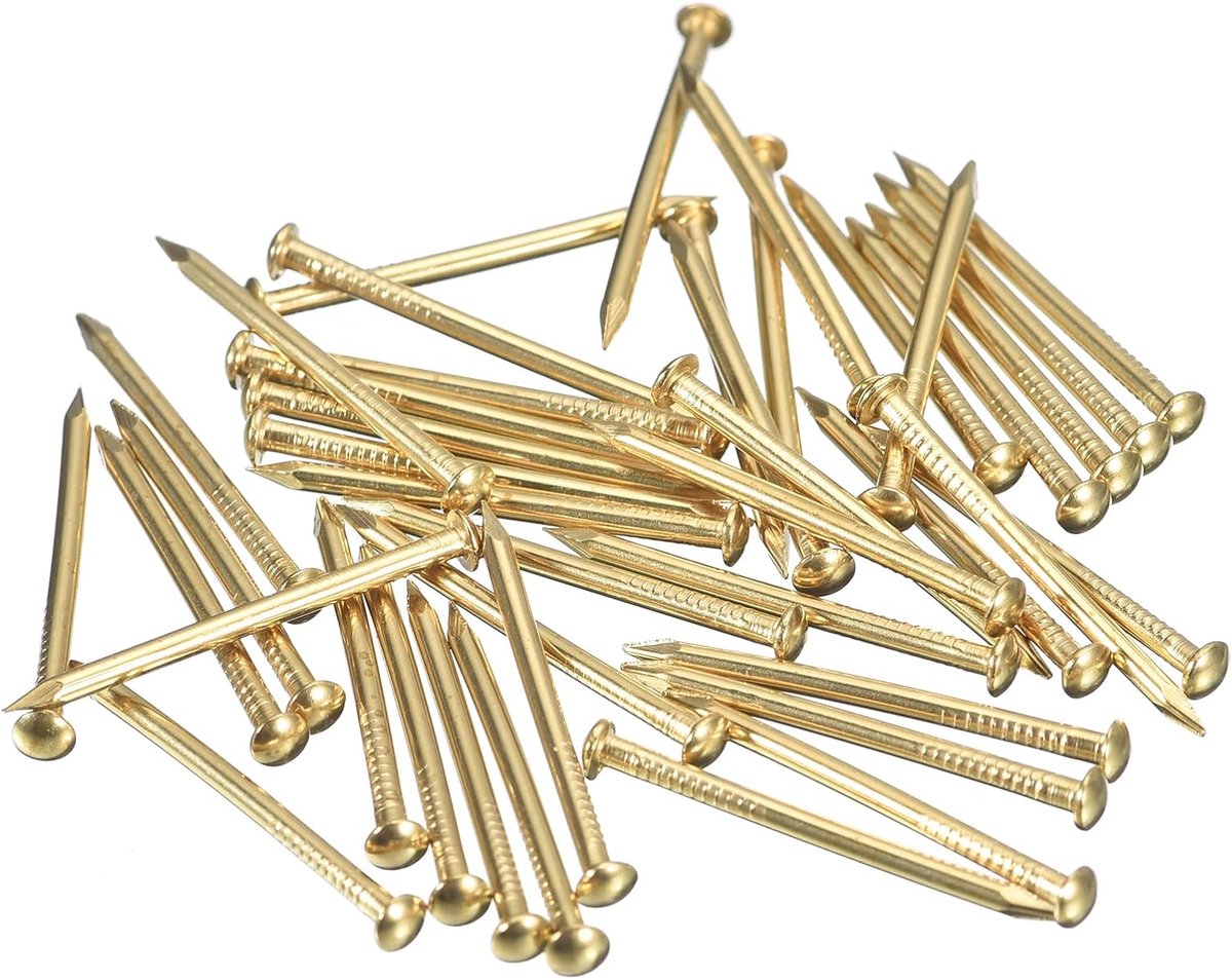 80 stuks kleine nagels, 1,5 mm x 25 mm (d x b), messing nagels, hardware, nagels, kleine nagels, afbeeldingen voor decoratieve dozen, doe-het-zelf houten accessoires, huis, kleur messing