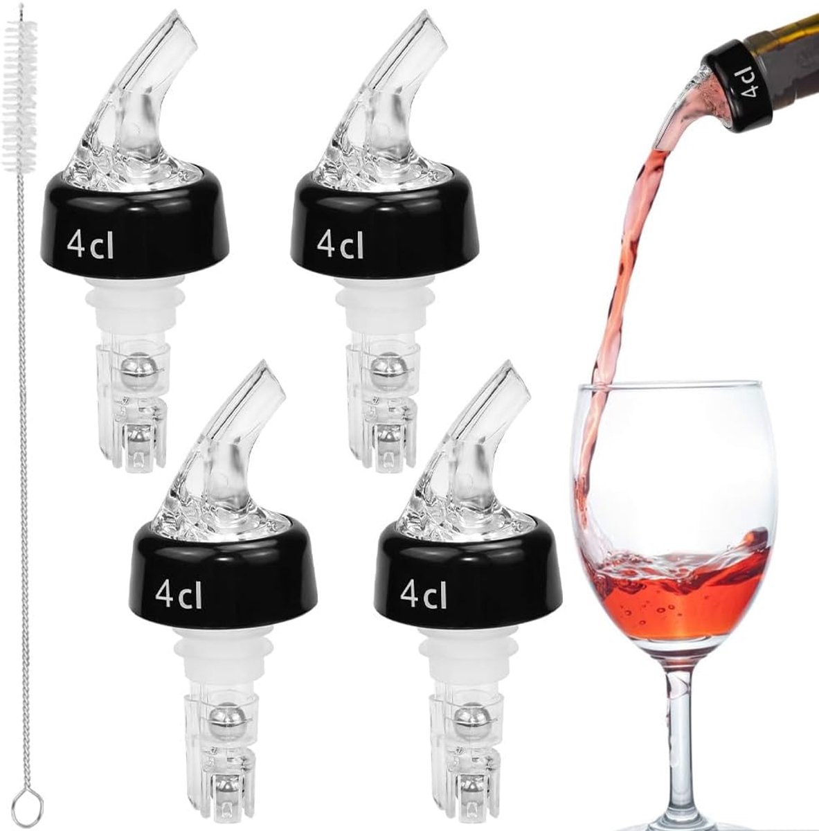 4 stuks schenktuit sterke drank 4 cl met borstel portioneerder fles bar bottle pour voor wijn, jenever cocktails