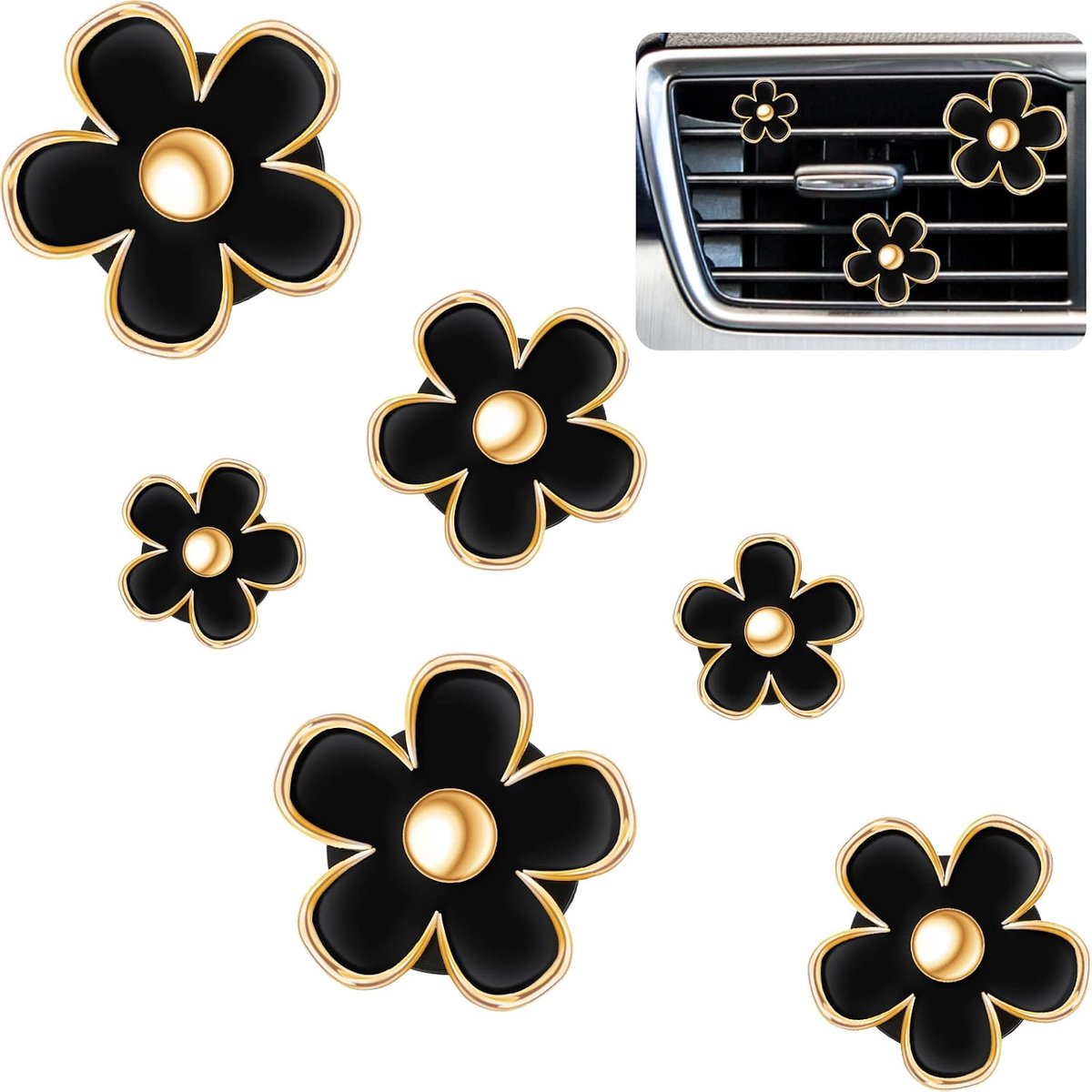 6 stuks madeliefjesbloem luchtrooster clip accessoires airconditioning uitlaatclip auto luchtverfrisser dashboard accessoires charme auto interdecor (1 inch, 3 cm, 1,3 inch, zwart)