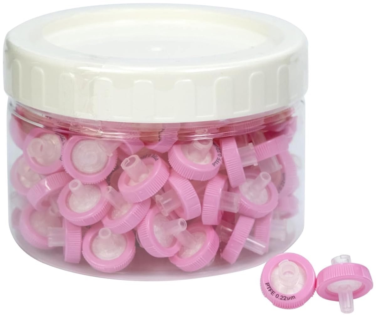 Filters Hydrophilic 0,22 µm poriegrootte, 13 mm membraandiameter, laboratoriumspuitfilters voor de biomedische wetenschap, roze (verpakt in vaten)
