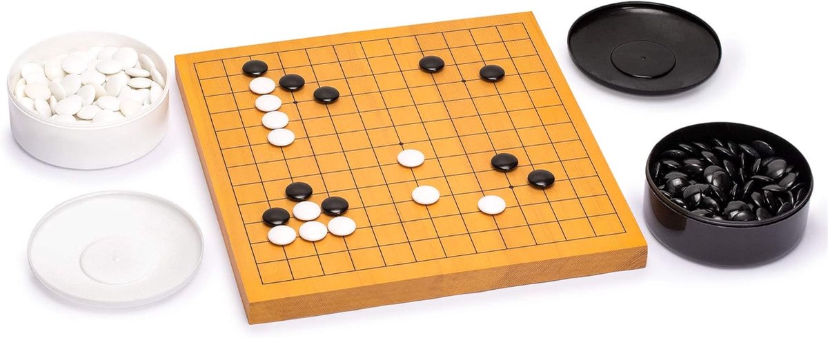 Mountain Imports Shin Kaya Beginner's Omkeerbaar 13x13 / 9x9 Go Game Set Board (2cm) met dubbele bolle melamine Stones - Classic Strategy Board Game (Baduk/Weiqi)