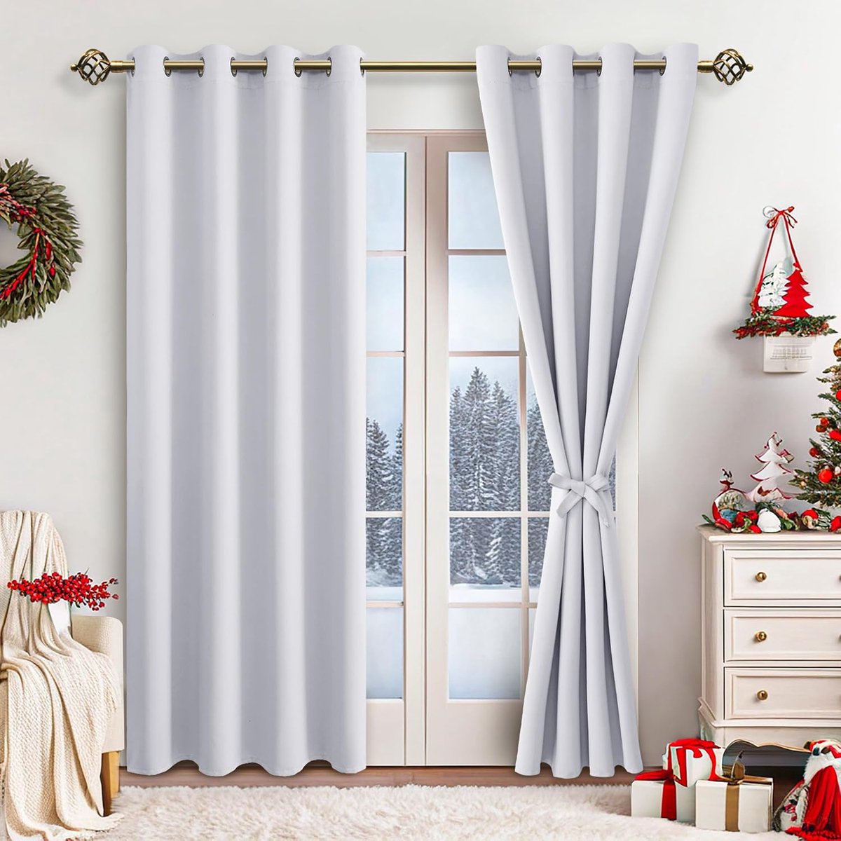 Verduisterende gordijnen, inslagringen, voor slaapkamer, woonkamer, wit, 2 stuks, 245 x 140 cm (H x B)