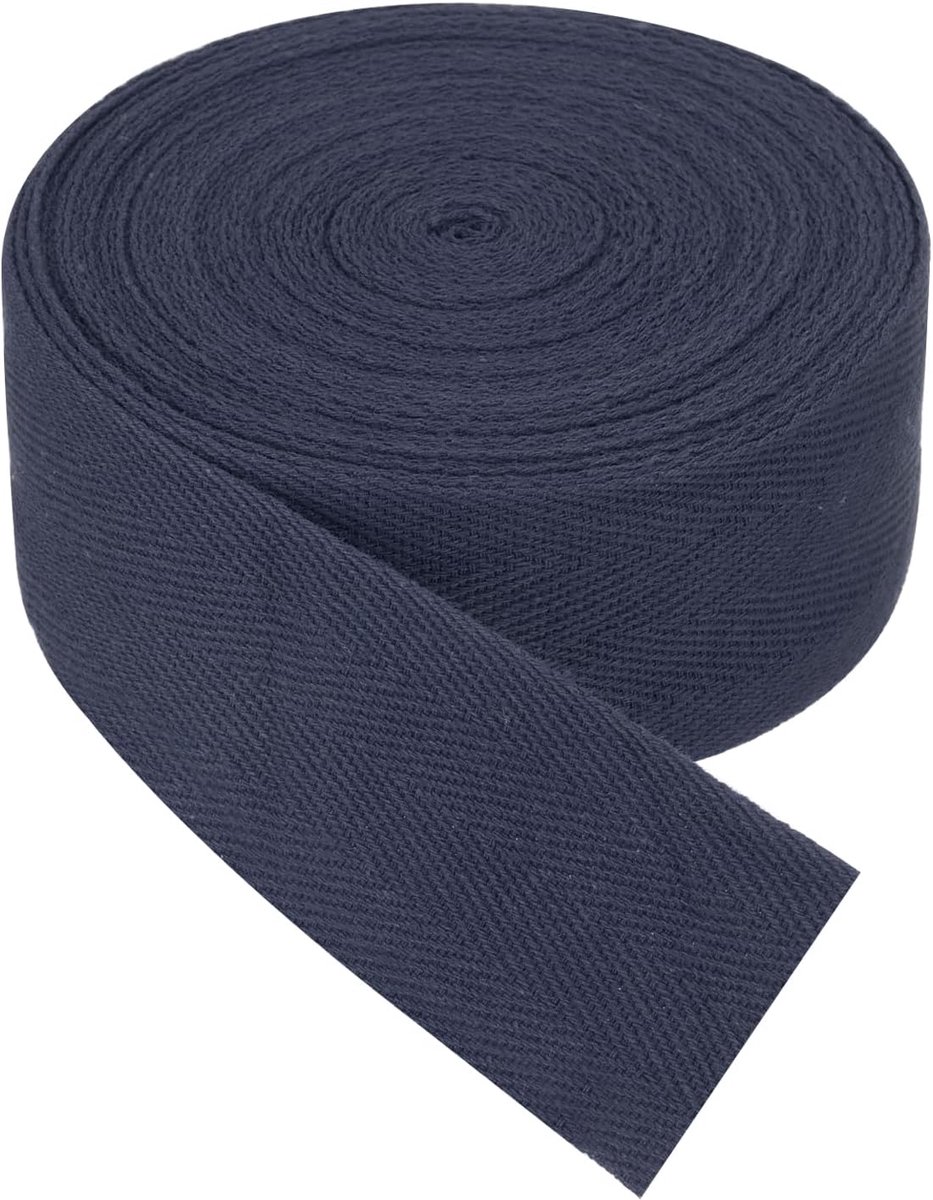 Katoenen keperstof tape 4 cm 9 m katoenen lint biaisband visgraat singels trim voor naaien geschenkverpakking, marineblauw