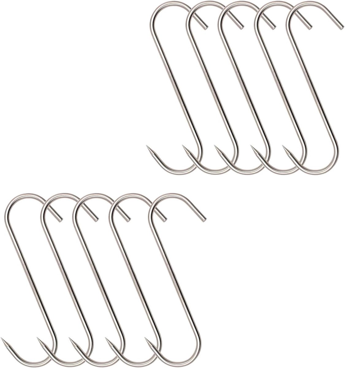 10 stuks vleeshaak, 17,5 cm 4 mm vleeshaken voor het slachten van hangende roker grillen, roestvrijstalen S-vormige haken, slagershaak voor vleesverwerking rundvlees, kip spek BBQ