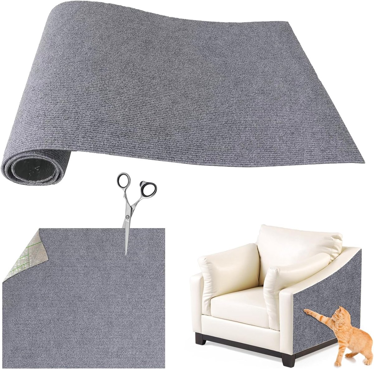 200 * 40 cm krabmat zelfklevend, zelfklevende krabmat voor katten, krasbescherming voor zitbank voor katten, DIY krabwand kraswand voor meubels krabtapijt bescherming voor bank, grijsblauw