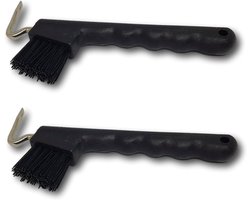 Hoefkrabber voor paarden, ezels, geiten met extra stabiele borstel en ergonomisch handvat (2x zwart)