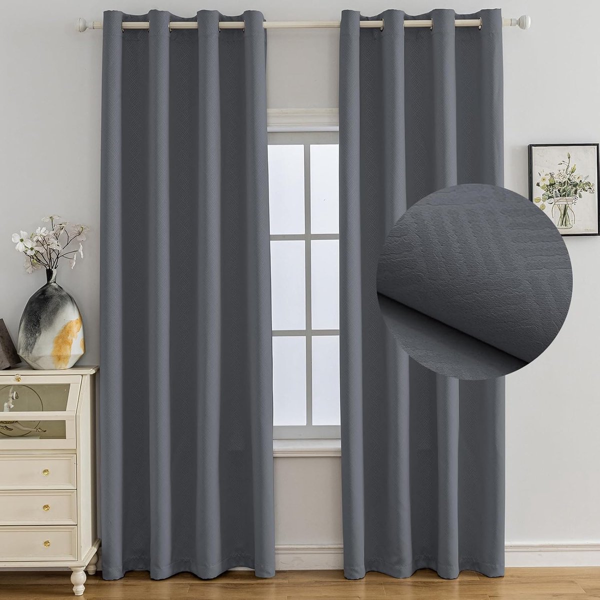 Set Van 2 Thermische Verduisterende Gordijnen, 140x240 CM, Warmte-Isolerende Gordijnen, Geschikt Voor Woonkamer Slaapkamer, Modern Design Met Oogjes, Donkergrijs