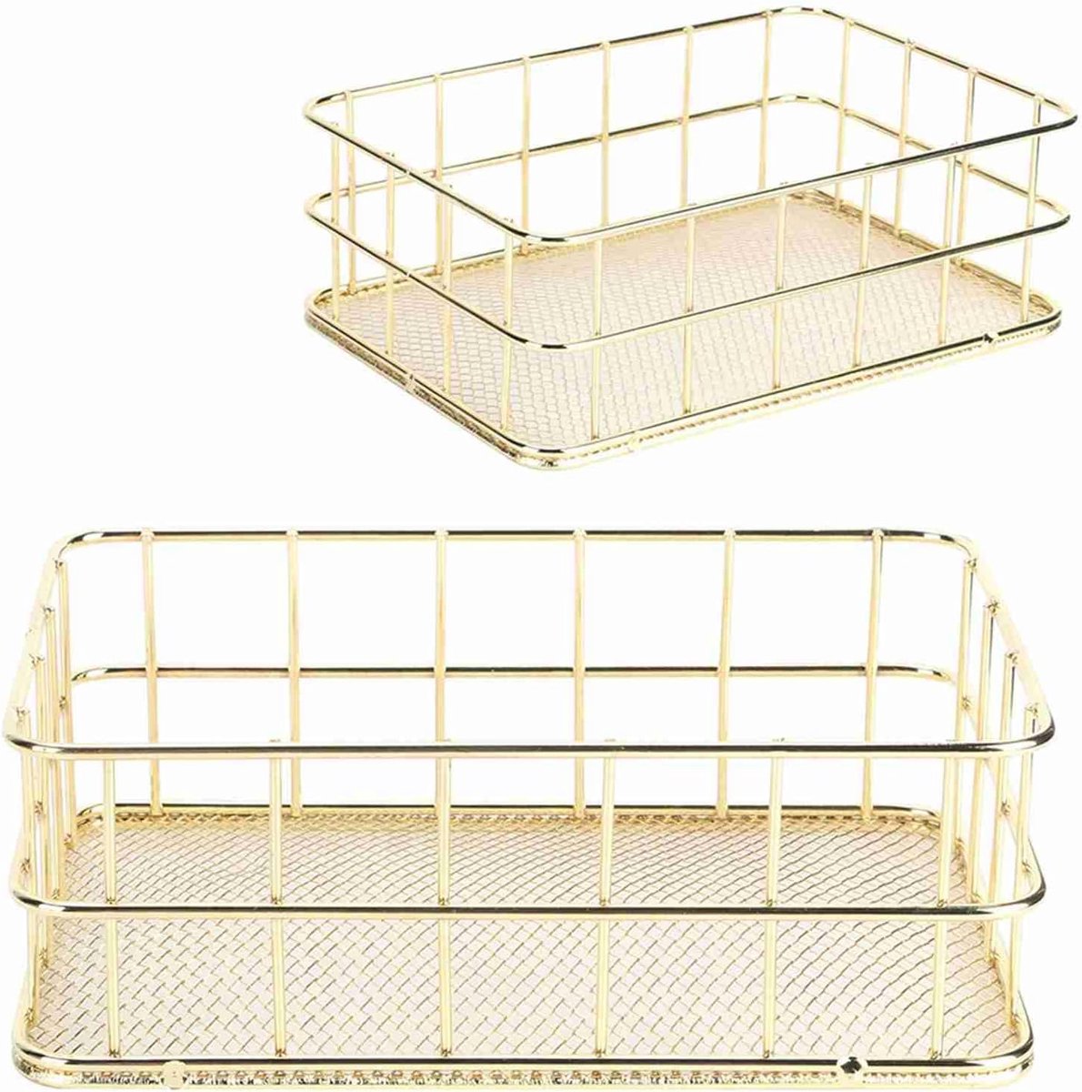 Goudkleurig, Bureau-Opbergmand, Gaasmand Mand Opbergmand Ijzeren Opbergmand Multifunctionele Gaas Desktop-opbergorganizer voor Thuis (S)