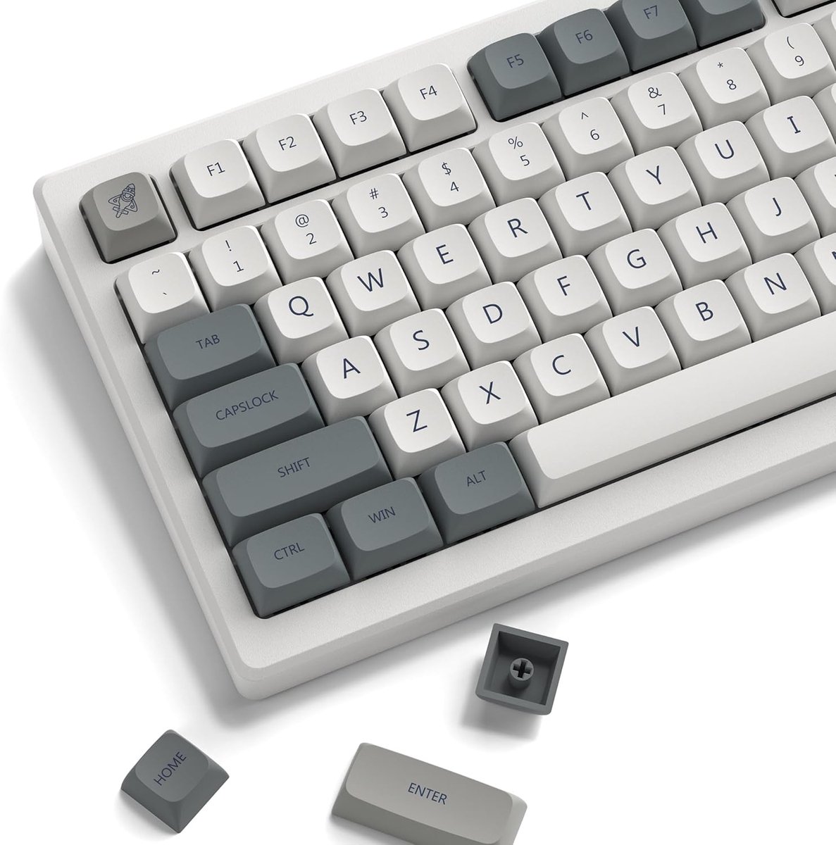 Retro Grey Double Shot PBT-toetsdoppen, XDA-profiel keycaps 75 procent, Dye-Sub toetsenborddoppen, aangepaste toetsdoppen voor Gateron MX-schakelaars, mechanisch toetsenbord (139 toetsen,