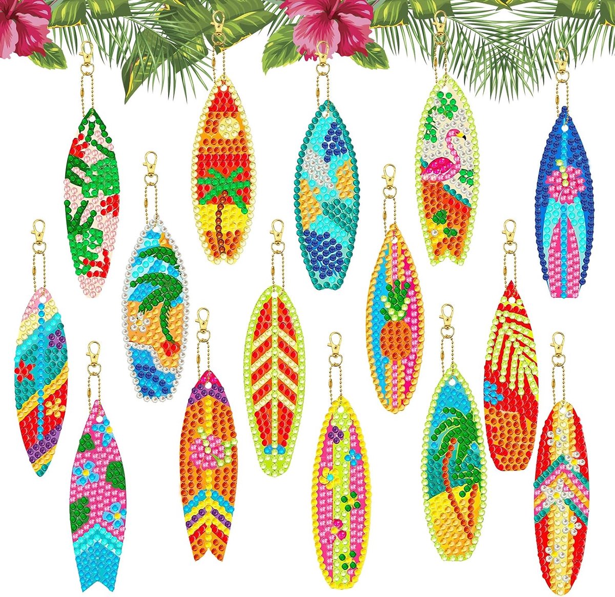 15 stuks 5D diamant schilderij sleutelhangers Hawaiiaanse pantoffels DIY dubbelzijdige diamant volledige boor strass schilderij kunst sleutelhangers zomer mozaïek diamant ambachtelijke hanger