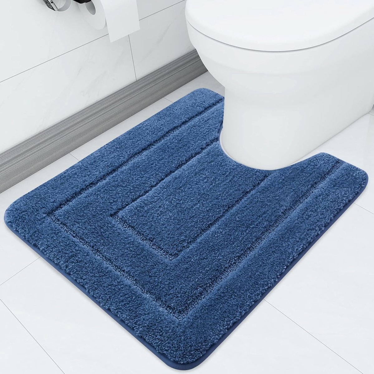 Microvezel Badkamertapijt - Antislip, Zachte Mat Met Uitsparing voor Toilet, 50 x 60 cm, Absorberende Badmat, Wasbaar, Marineblauw