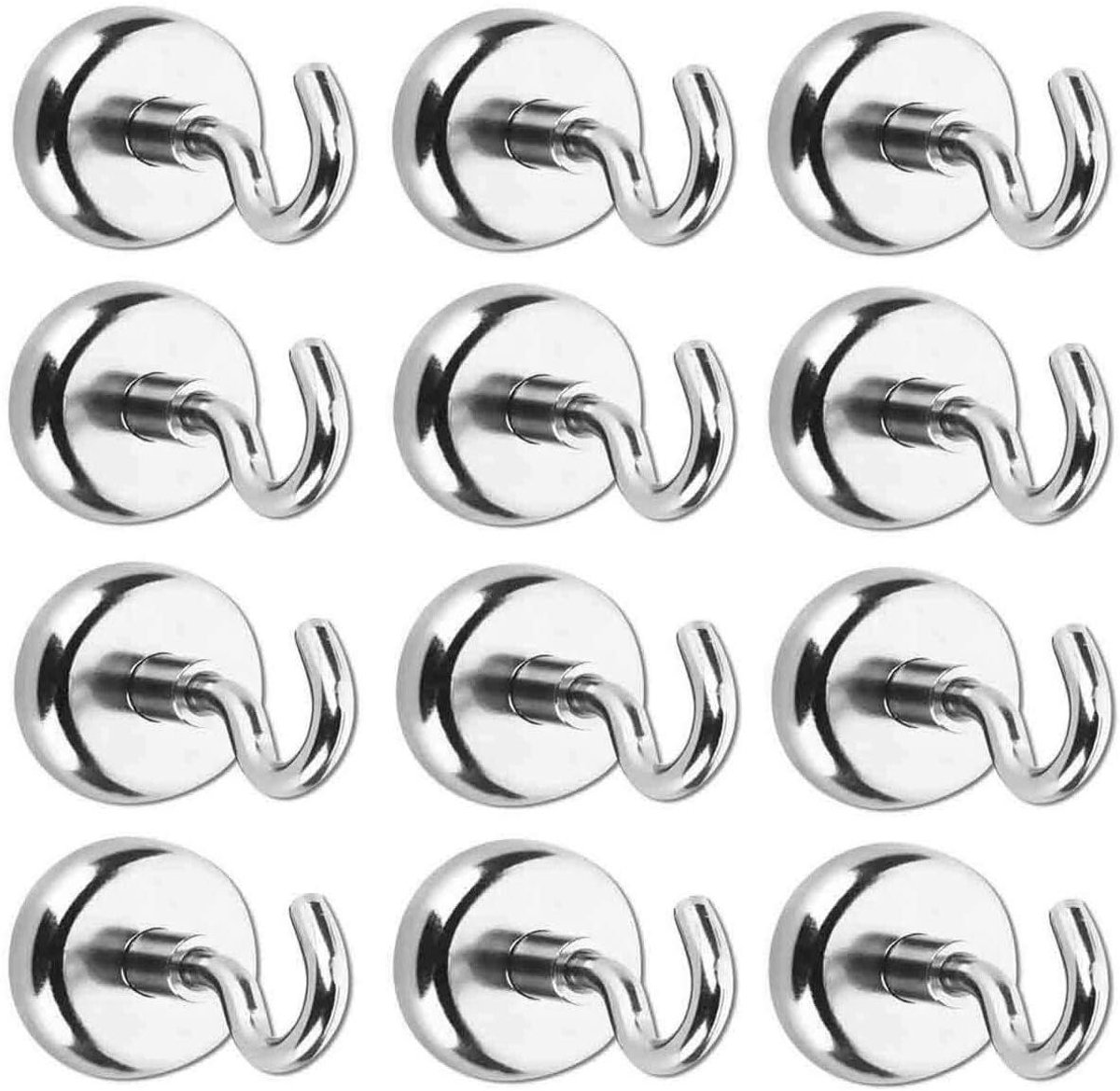 carmdering - 12 Stuks Magnetische Haken - Extra Sterke Neodymium Magneethaken - Tot 11 kg - Zonder Boren - Voor Koelkast, Keuken, Badkamer en Garage