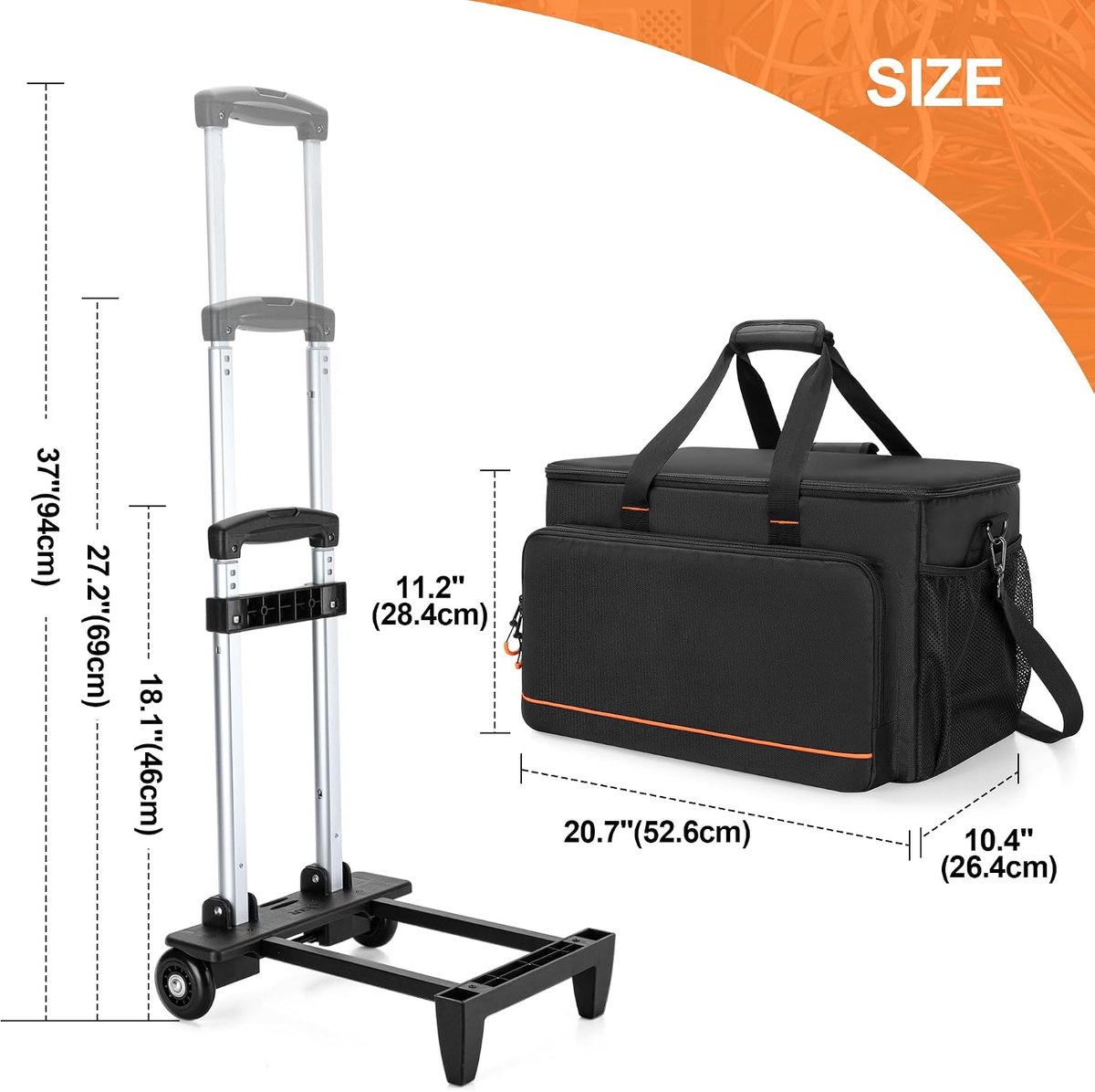 Rolling DJ Cable File Bag – Hard Gewatteerde Bodem & Afneembare Dolly | Reisgigbag met verdelers voor DJ-uitrusting, instrumenten en accessoires