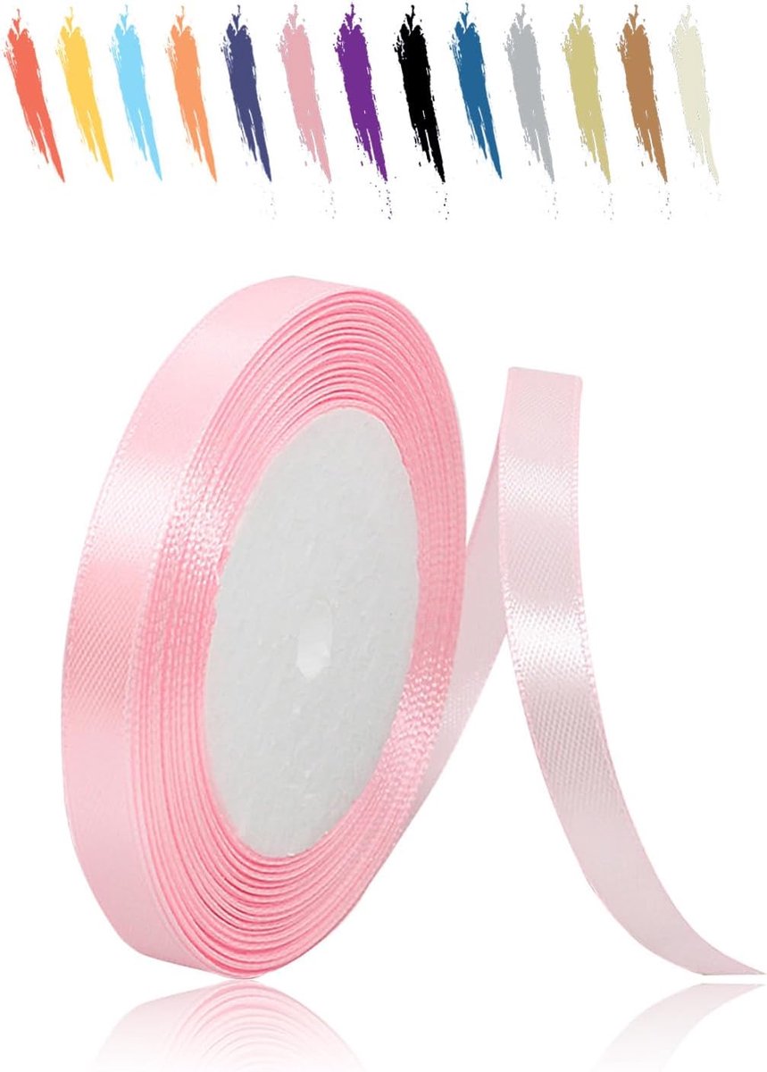 10 mm roze satijnen lint voor geschenkverpakkingen, 23 m polyester linten voor boeketten, ballonnen, naaien, strikken, cake, voor bruiloftsdecoratie, verjaardag, Kerstmis, feest