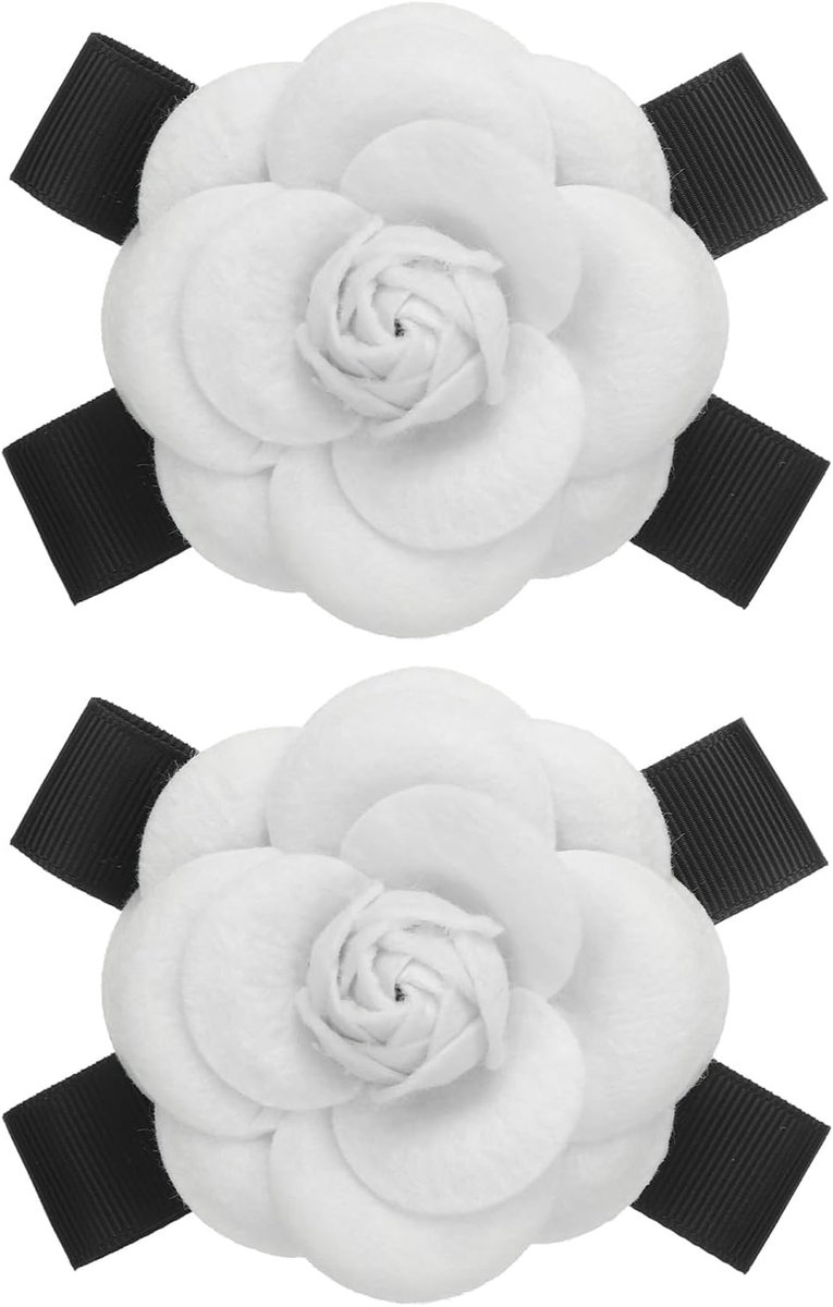Camellia bloem broche, 2 stuks bloem broches voor vrouwen vintage strik pin stof roos broche revers sjaal gesp pin geschenken voor trui bruidsjurk, wit