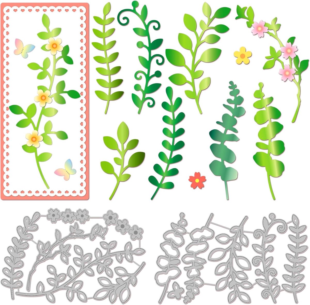 2 Set 12 Stks Bladeren Takken Snijmallen voor DIY Scrapbooking Metalen Takken Bloemen Die Cuts Embossing Stencils Sjabloon voor Papier Kaart Maken Decoratie Album Craft Decor