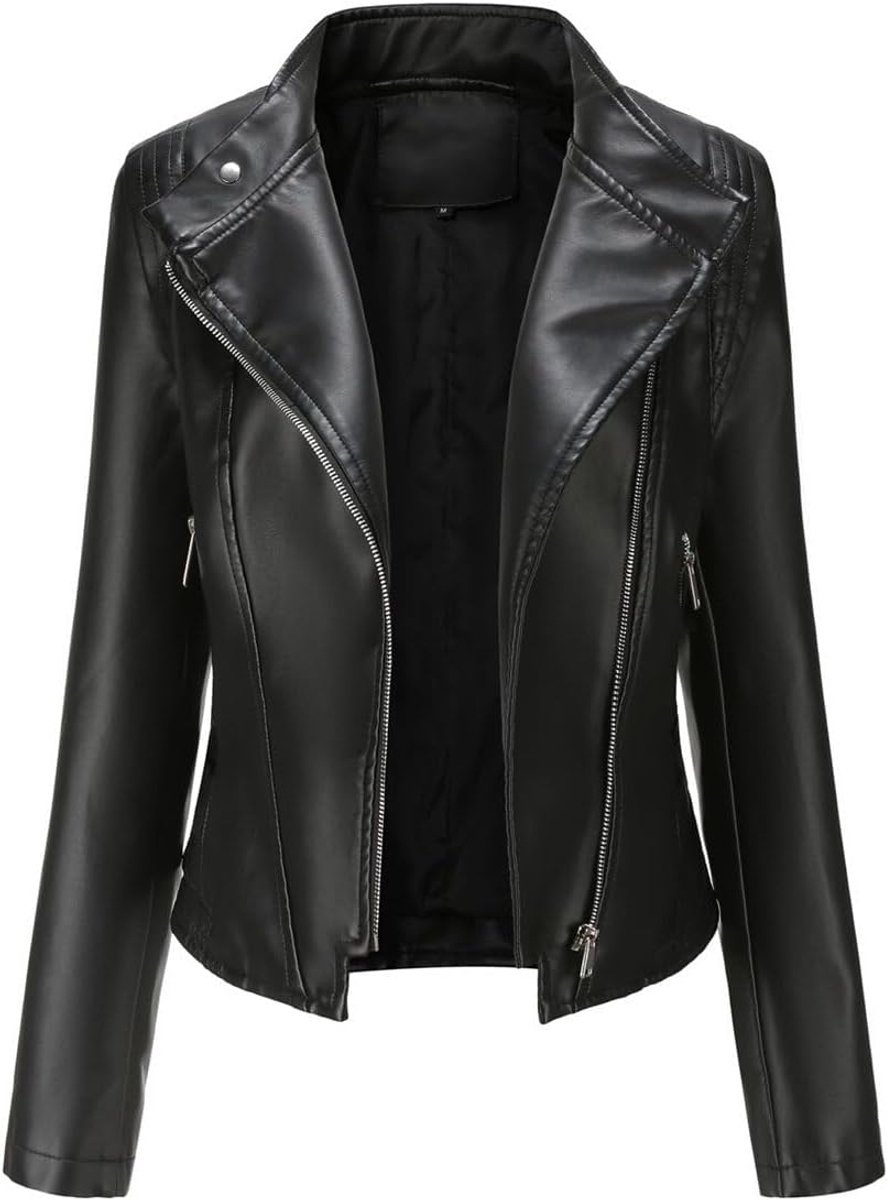Leren damesjas met ritssluiting, winddichte opstaande kraag, bikerjack, lente, herfst, korte jas