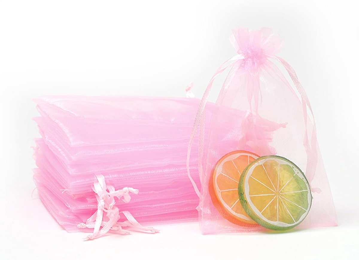 100 stuks roze organza geschenkzakjes, 10 x 15 cm kleine organza gunstzakjes, bruiloft sieraden zakjes met trekkoord, mesh snoep gunst tas feest zoete zakjes voor verjaardag, bruiloft, Kerstmis