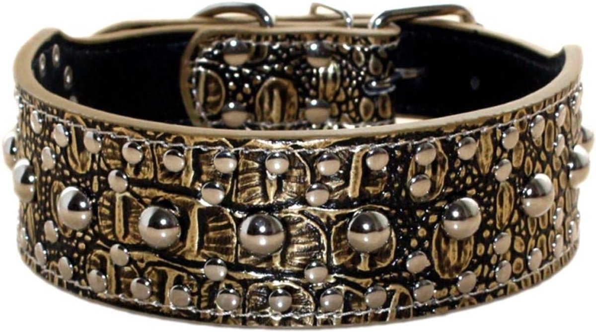Hondenhalsband van leer met klinknagels, voor middelgrote en grote honden, voor Pitbull Doberman, maat M, L, goudbruin