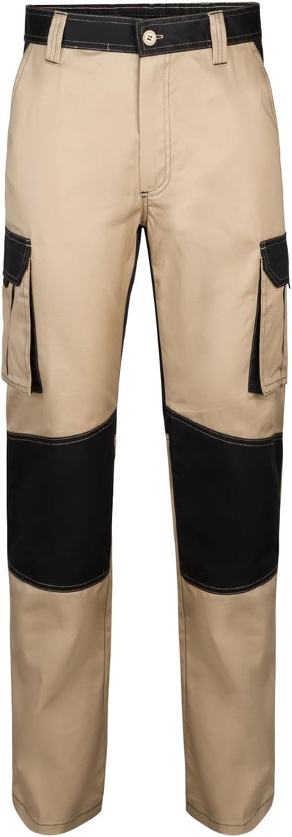 103020B; broek tweekleurig meerdere zakken; beige zand en zwart; maat 38