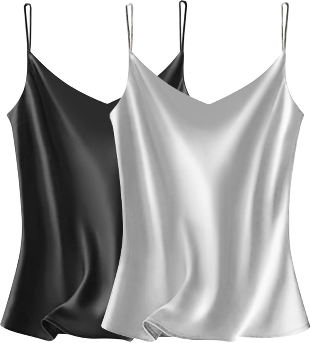 Sexy Tanktops Dames Satijnen Cami Top Pack V-hals Hemdje Spaghetti Strap Tank Losse Mouwloze Blouses