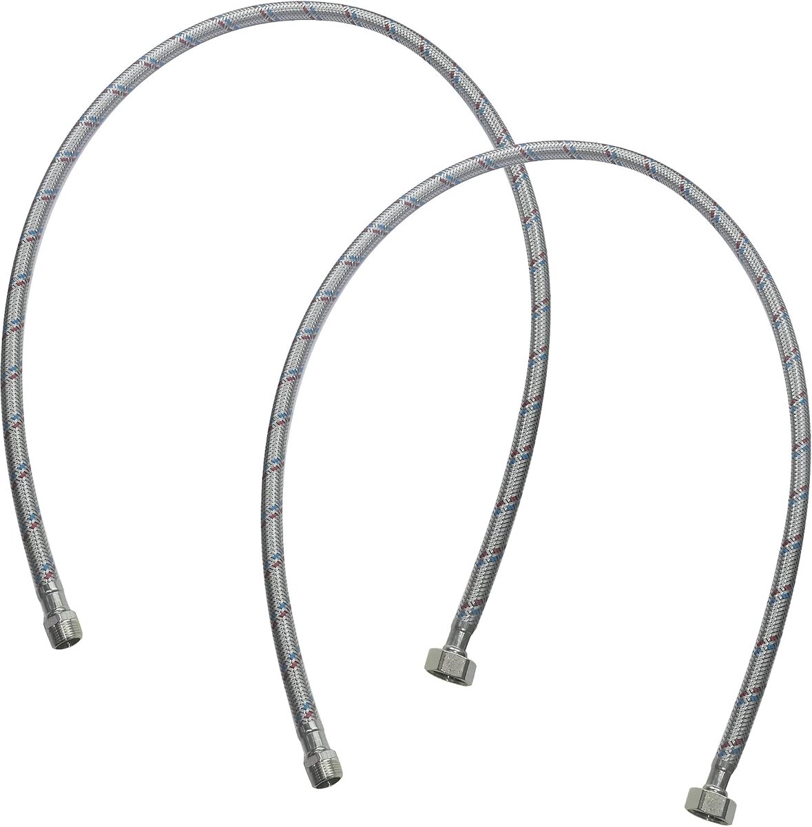 - C51092 - set van 2 slangleidingen 1000 mm 1/2" vrouwelijk - 3/8" mannelijk - flexibele aansluitslang - flexibele verbindingsslang sanitair voor kranen badkamer keuken verwarming