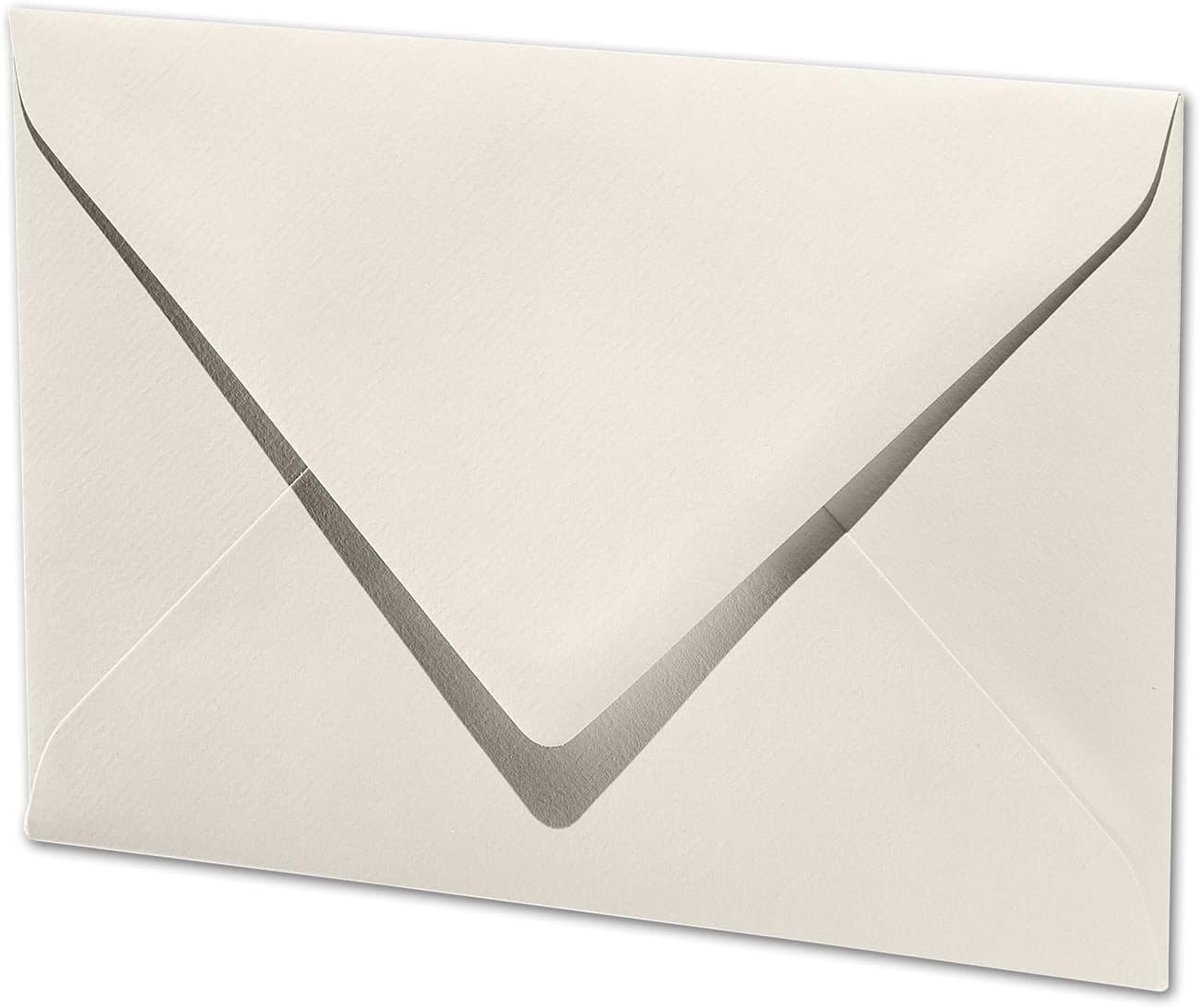 Enveloppen, 50 stuks, geribbeld, ivory-ivoor, DIN B6, 178 x 125 mm, enveloppen zonder venster, enveloppen met natte plakrand