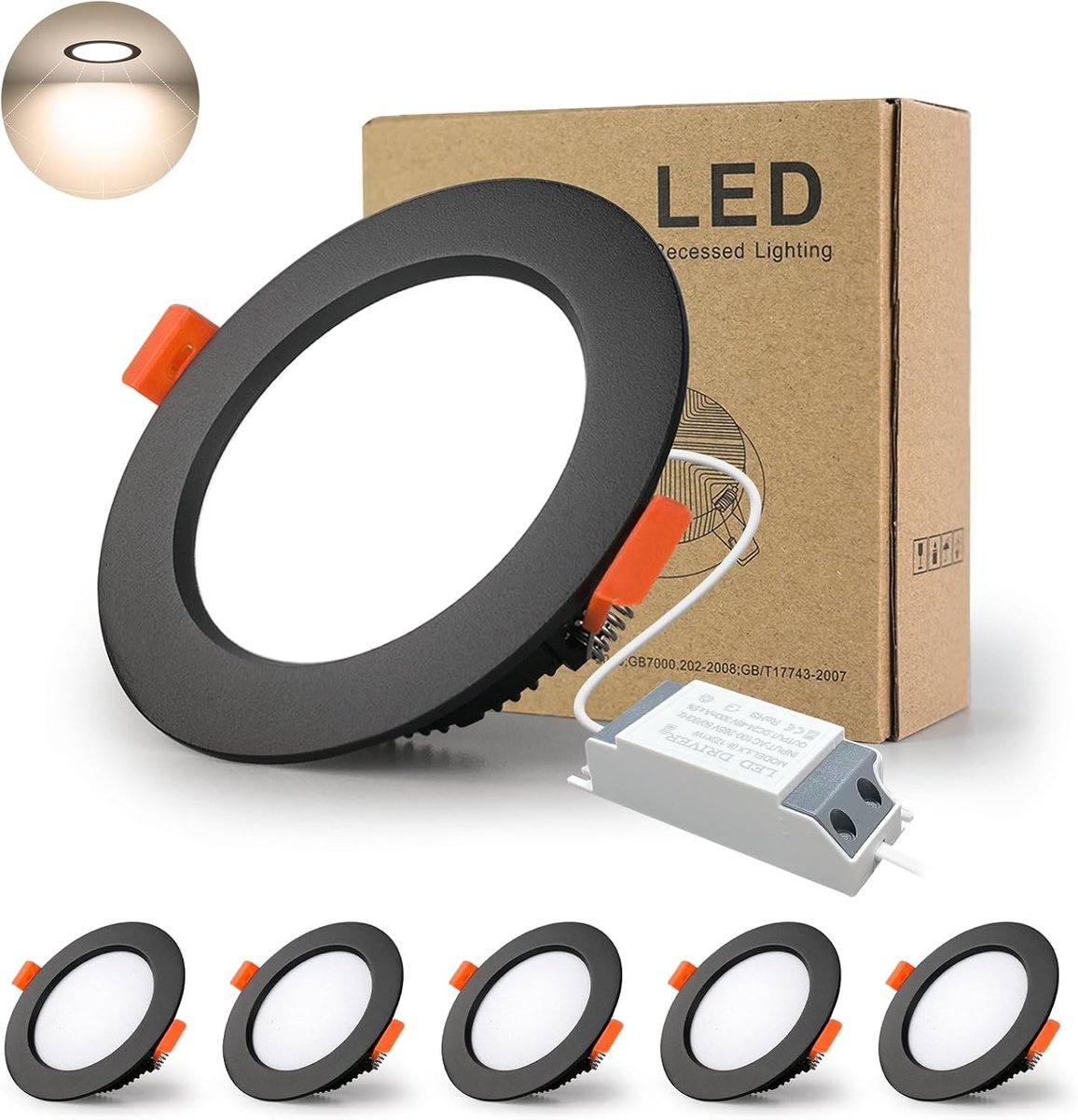 5x LED Plafond Inbouwlamp Inbouwspot 7W 4000K 3 inch Ronde Paneel Verlichting Anti Condens Markeringsplafond Vlakke Spots voor Badkamer Keuken Hal Podium Office(Zwart)
