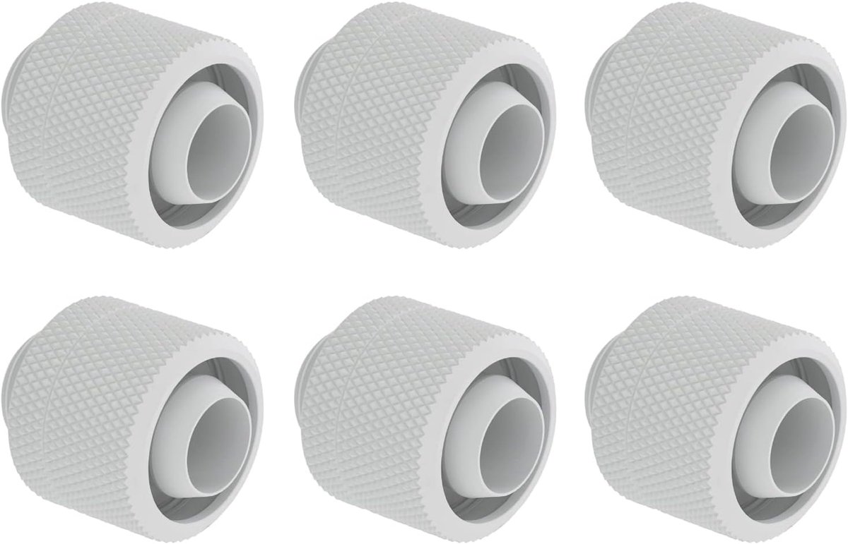 6 Pack G1/4 "draad naar 3/8" ID, 5/8" OD compressie fitting voor zachte buizen, zachte buis connectoren voor pc waterkoelsysteem, wit