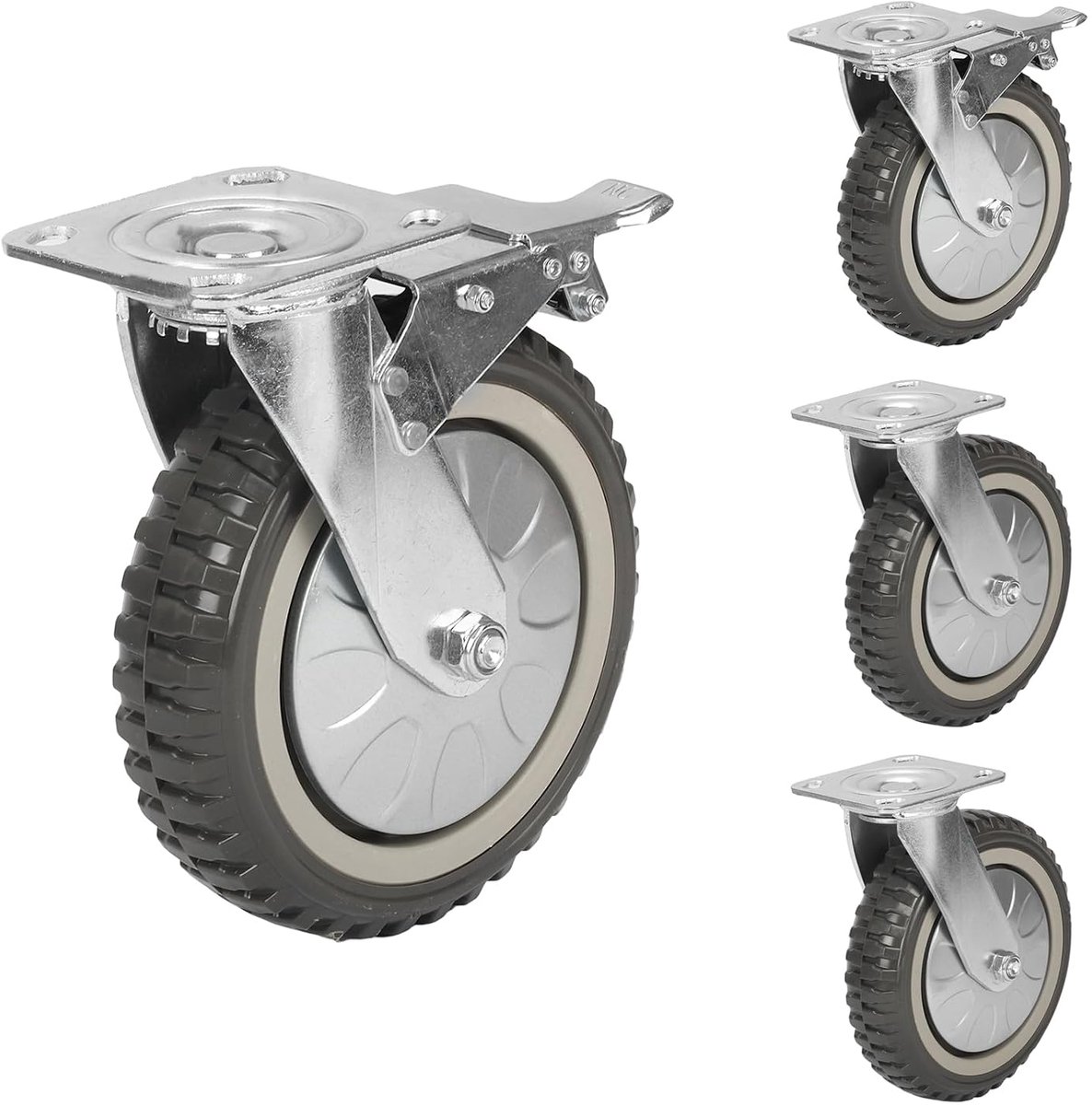 uyoyous 4 stuks zware wielen, 200 mm, zware belasting, 360 graden, zwenkwielen, polyurethaan, pvc, 1000 kg, zware wielen, voor transportwagens, meubelrollers (2 zwenkwielen + 2 remwielen)