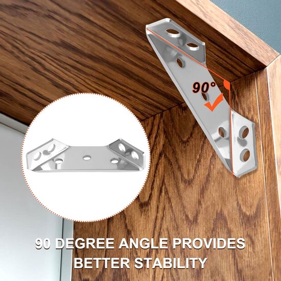 20 stks Universele Roestvrij Stalen Meubels Hoek Connector, Meubelhoek Braces Hoek Corne Beugels, Zilveren Hoek Beugels Voor Houten Meubels Kast Tafel Muur — afbeelding 3