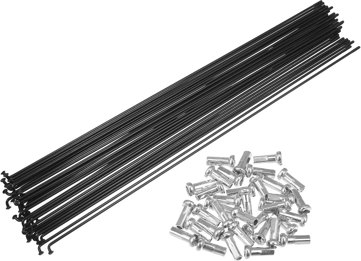 Spaken van koolstofstaal 14 G 284 mm | Kleur zwart, diameter elleboogkop 4 mm, diameter van de as radius 2 mm, nippelgrootte 12 x 6 mm, schroefdraaddiameter 2,2 mm
