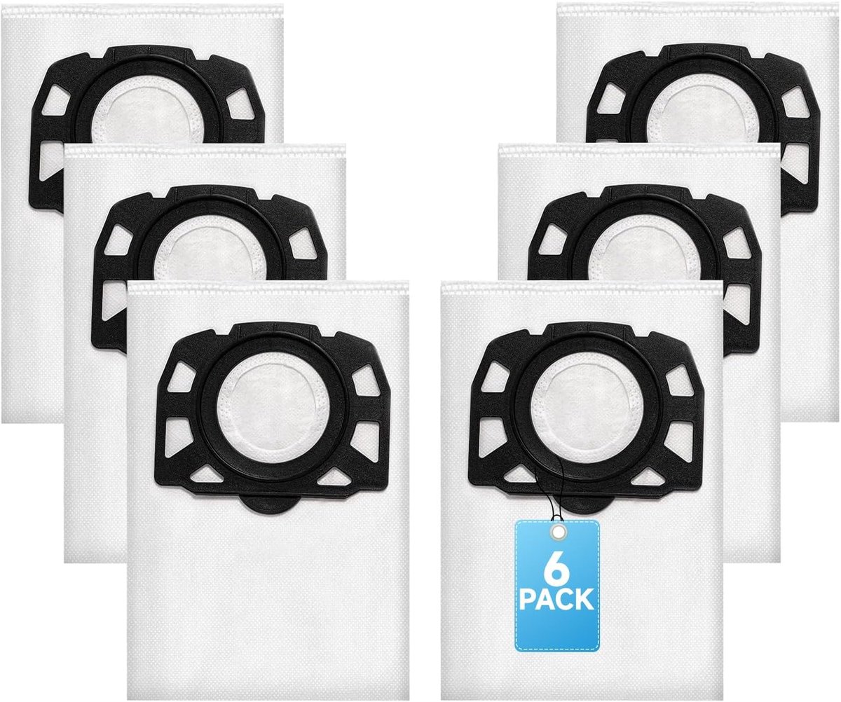 6-pack KFI 357 stofzuigerzakken voor Kärcher WD 2 Plus/WD 3/KWD 1/KWD 2/KWD 3/MV 3/WD 3.200-WD 3.800M/SE 4001/SE 4002, natte en droge stofzuigerzakken voor Kärcher, 2.863-314.0