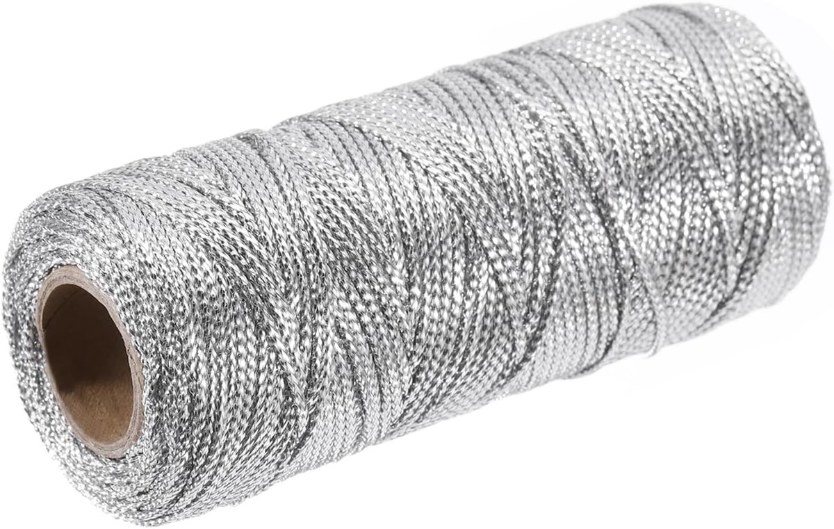Katoenen touw, gevlochten, zilver, 100 m, 1,5 mm diameter, voor wandophanging, planten, kleerhangers, breien, macramé, knopen