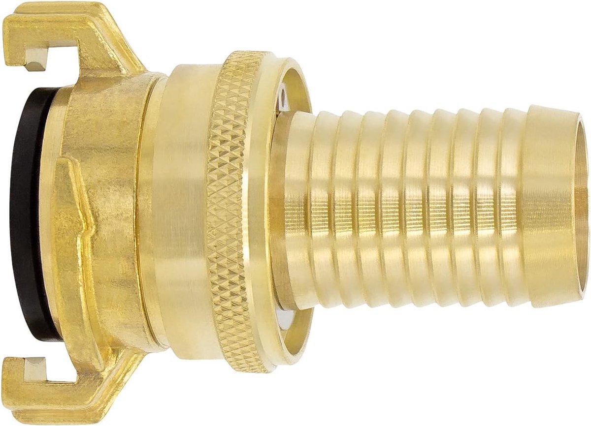 Zuig- en hogedrukkoppeling 12425, 1" uitloop, messing blank, systeem Geka