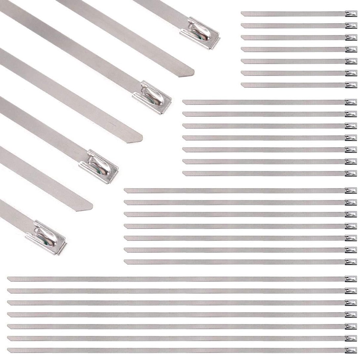 100 stuks 4 maten roestvrijstalen uitlaatband wrap gecoate vergrendelkabel ritsbanden perfect voor auto-onderdelen, thuis, computerreparatie - 10 cm, 15 cm, 20 cm, 30 cm