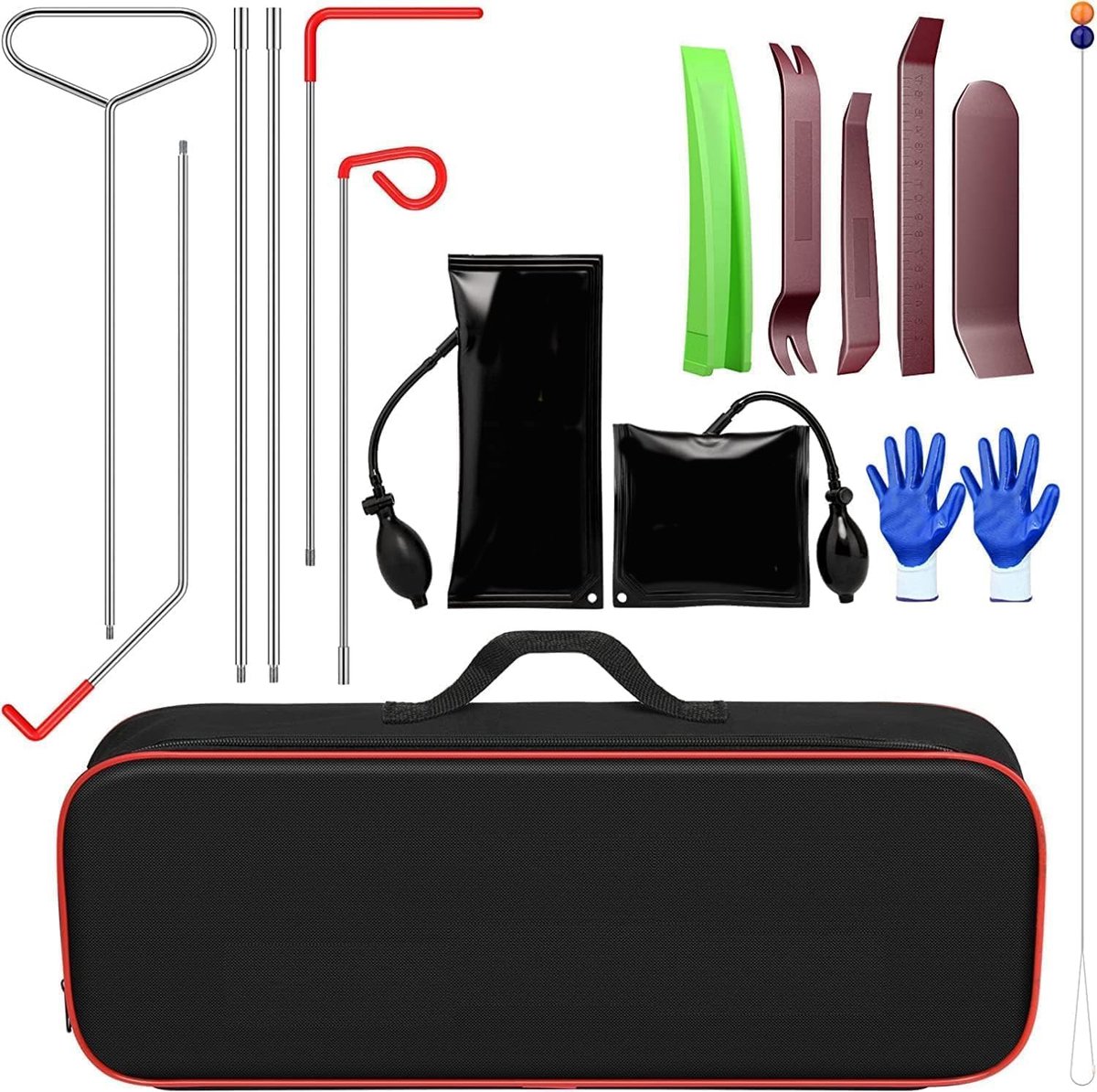 SnelShoppen - Professionele Auto Gereedschap Set 16-delig, Lange Handgreep, Luchtpomp, Trackless Keil, Onmisbare Tools voor Noodgevallen, Ideaal voor