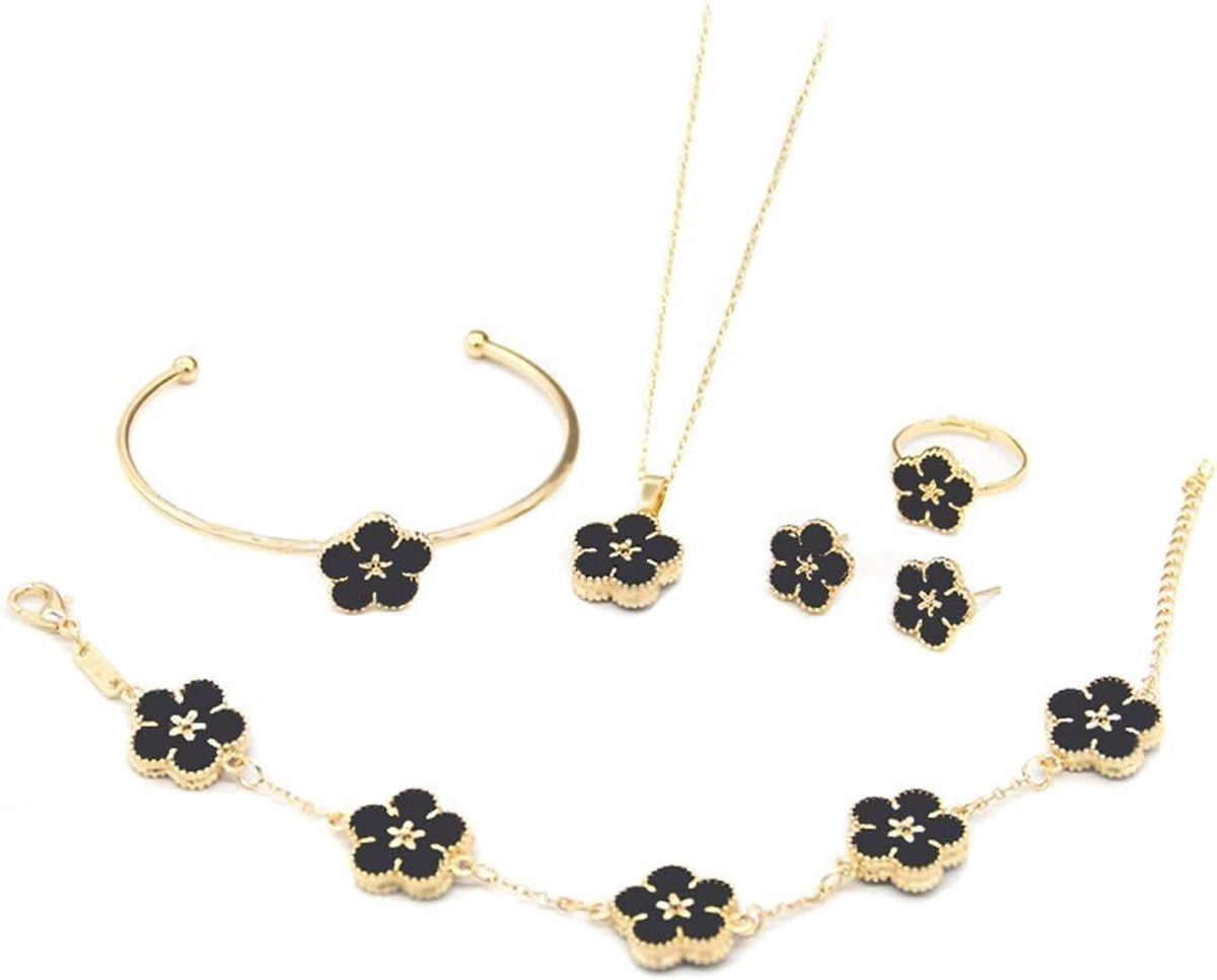 Vier Sieraden Set, Titanium Staal Ketting Stud Oorbellen Armband Set Sierlijke Emaille Sieraden Set voor Vrouwen Tiener Meisjes