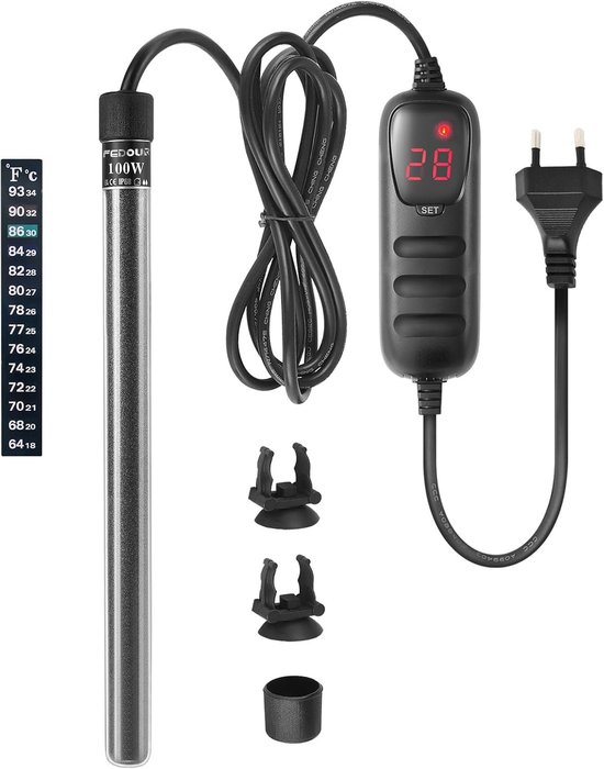 100 W mini aquarium verwarmingselement: digitale aquariumverwarming voor 30-100 l vistank/schildpadtank, aquariumverwarming met temperatuurregelaar, voor zout water en zoet water