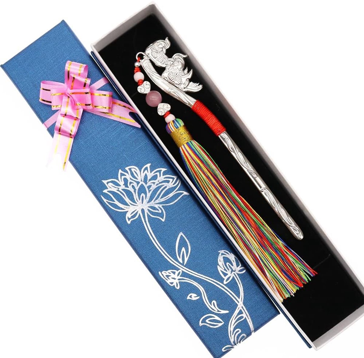 bladwijzer met kwasten, klassieke bladwijzer en creatieve boekenhouder geschenkset voor boekenliefhebbers leesliefhebbers (Cai Yuan)