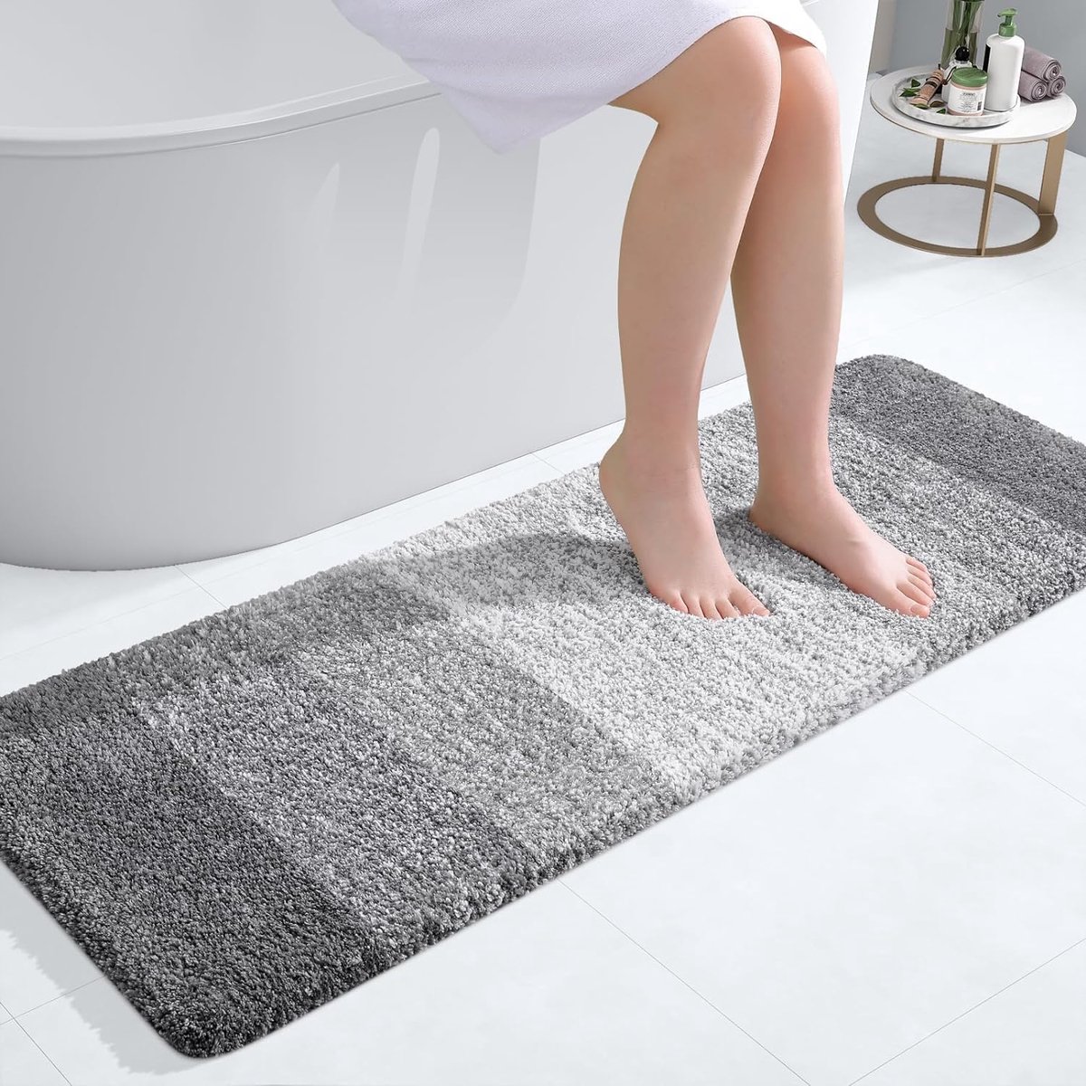 Zacht badkamertapijt, 40 x 120 cm, antislip, wasbaar, badmat, hoogpolig, badmat, microvezel, absorberend, douchemat, grijs