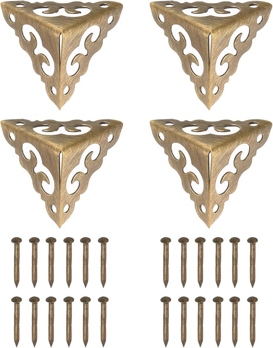 4 stuks messing randbescherming 20 mm decoratieve hoekbescherming vintage trapje stofdicht hoeken met bronskleurige schroeven