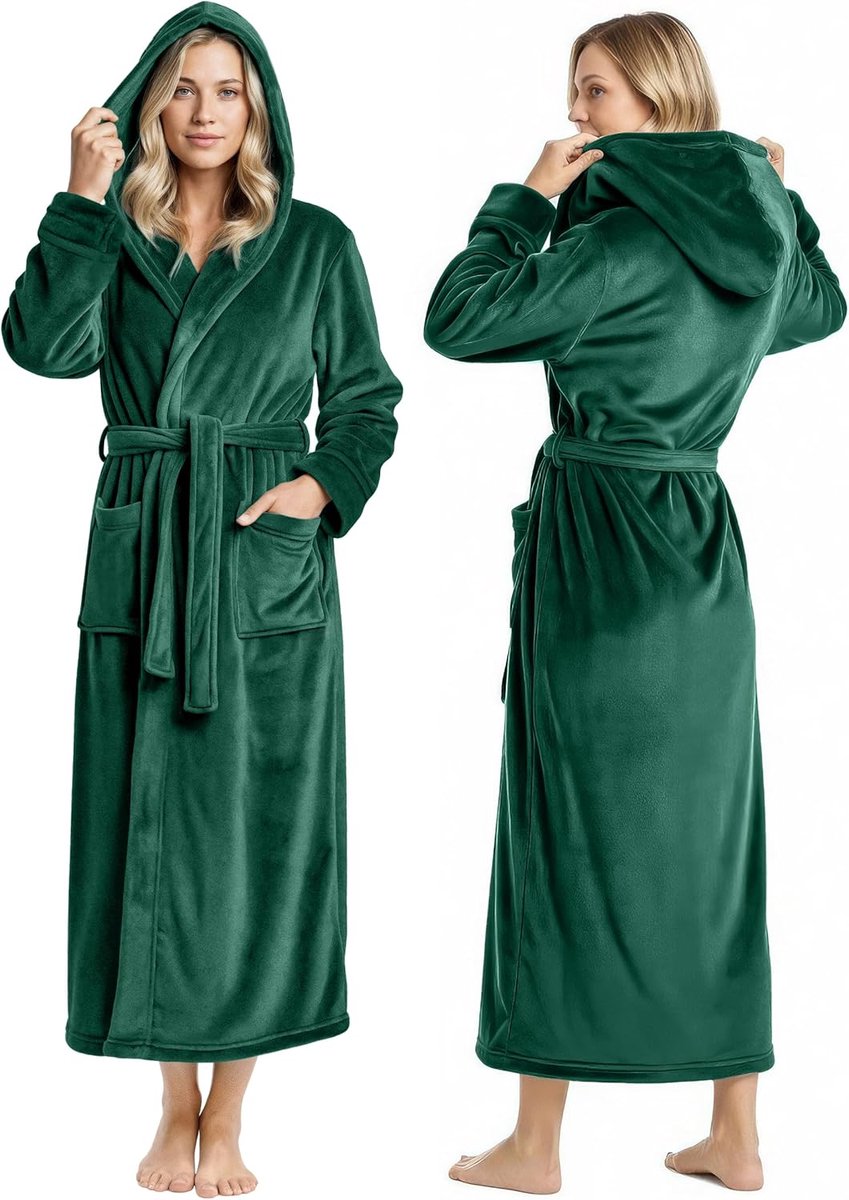 Threads Fleece badjas met capuchon voor dames, pluche, lange badjas